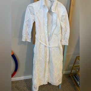 Zara Embroidered Cut Out White Belted Dress Size Small Like New